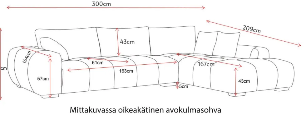 Dumbo avokulmasohva, eri värejä