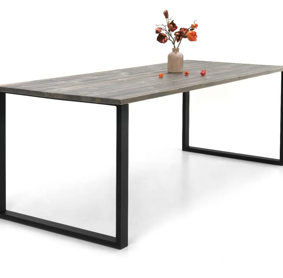Edna ruokapöytä 140 x 90 cm harmaa, mustat metallijalat