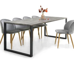 Edna ruokapöytä 220 x 90 cm harmaa, mustat metallijalat