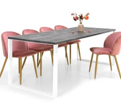 Edna ruokapöytä 220 x 90 cm harmaa, valkoiset metallijalat
