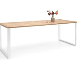 Edna ruokapöytä 220 x 90 cm ruskea, valkoiset metallijalat