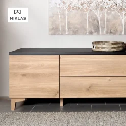 Hiipakka Niklas tv-taso 200 cm, umpiovilla ja laatikoilla