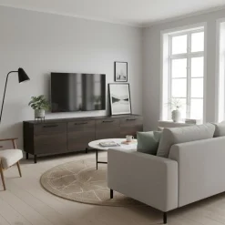 Hiipakka Solo TV-taso 220 cm ovilla, tummanruskea tammi