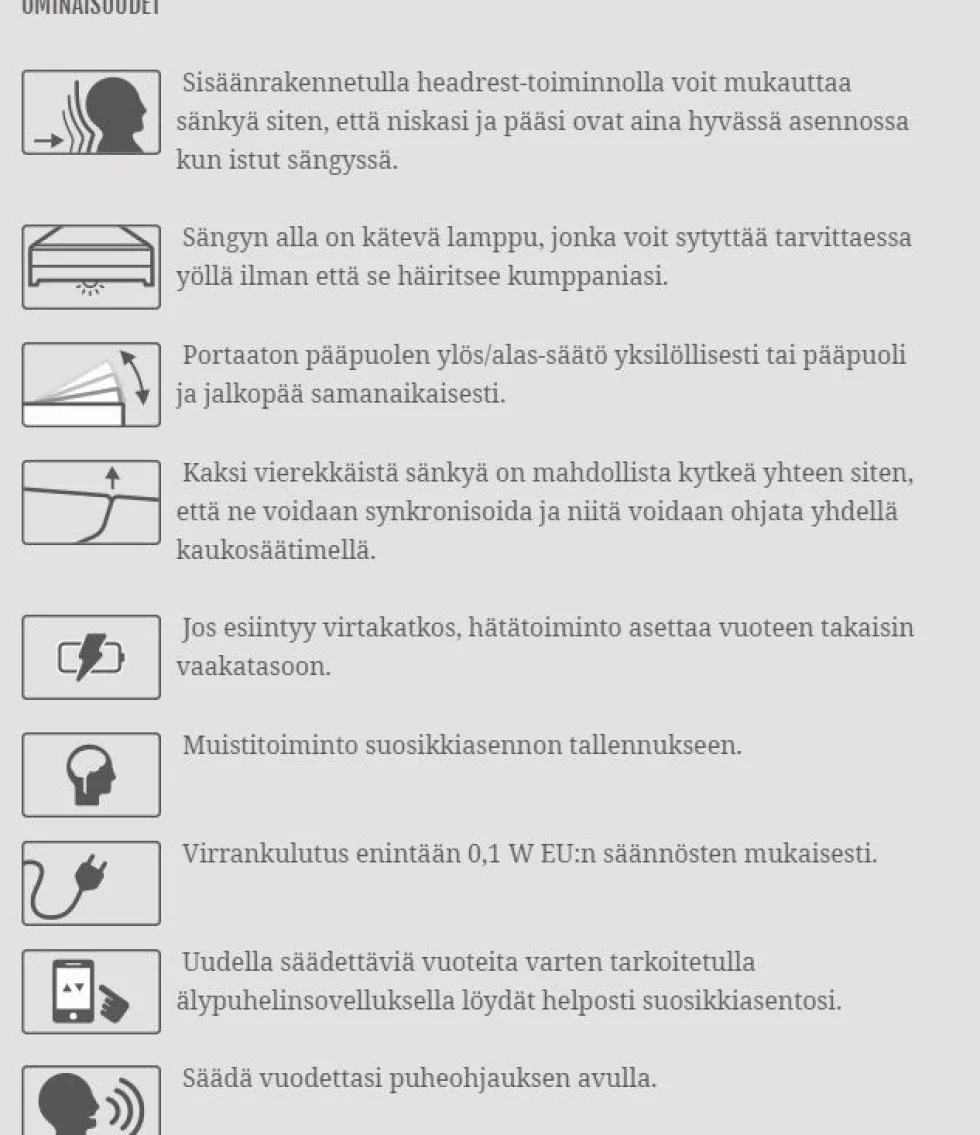Jensen Onyx moottorisänky Aqtive II, eri kokoja
