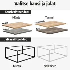 Lankku sohvapöytä 60x80, eri värejä