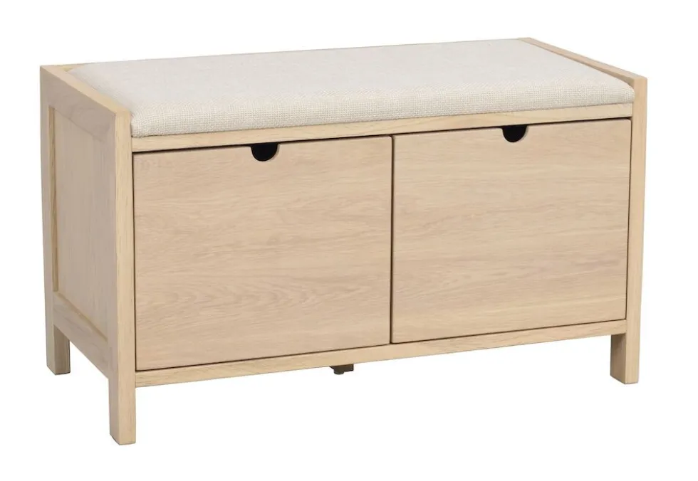 Rowico Hillmond-istuinpenkki 2-laatikolla, valkopesty tammi/beige