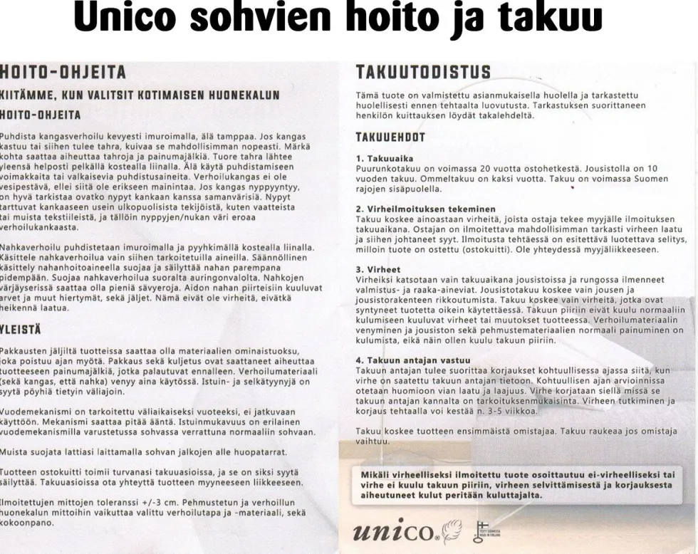 Unico Moonlight kulmasohva, eri vaihtoehtoa
