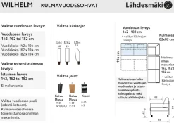 Wilhelm kulmavuodesohva, eri värejä